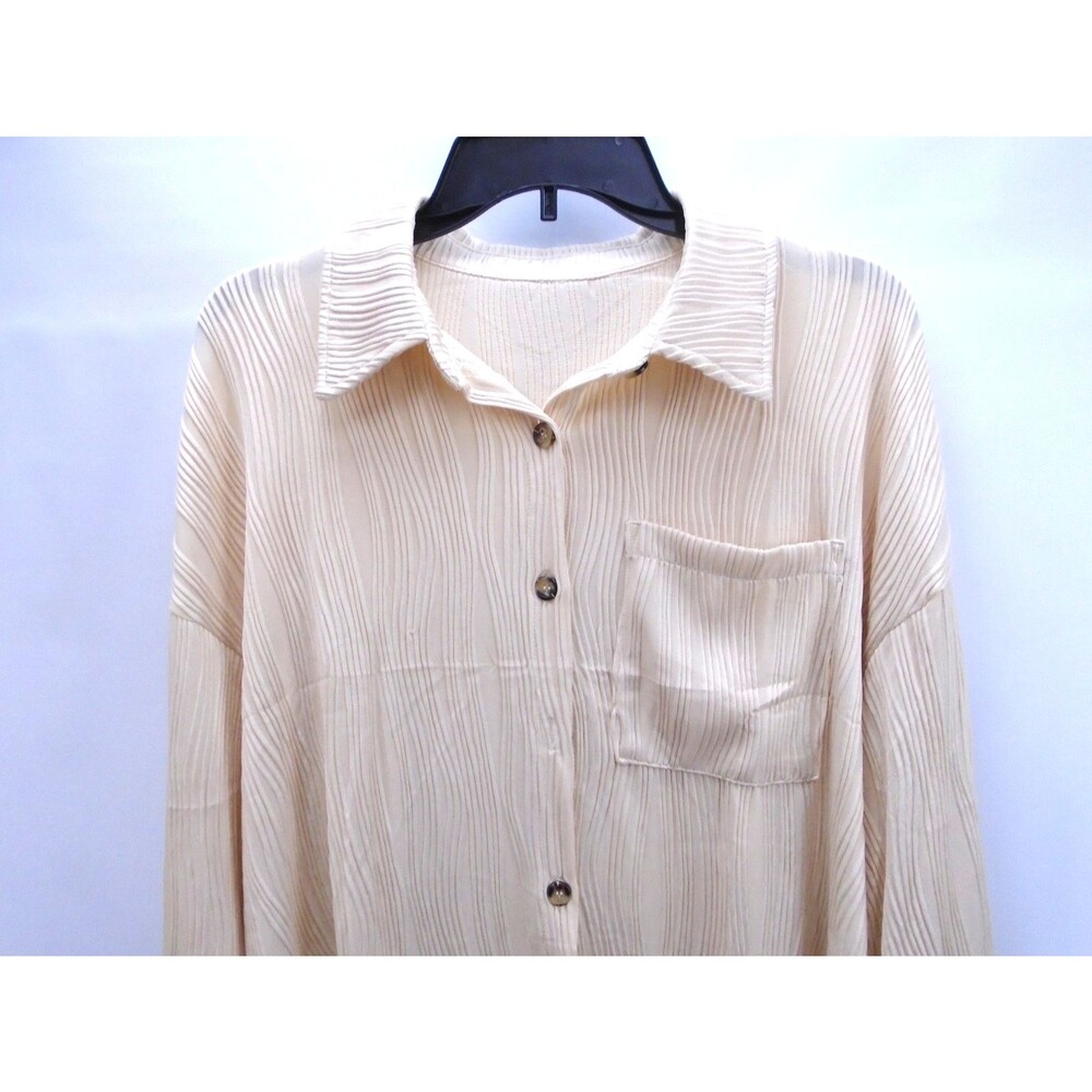 Teepie Womens Button Blouse Size L Ribbed with Pocket lapel V-neck - Picture 6 of 12